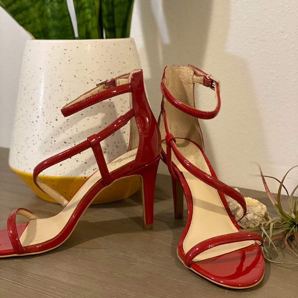 Vince Camuto Red Patent Strappy Stiletto Heels- Women's Size 6.5